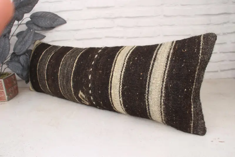 Boho Pillow Sham Cover, Ethnical Kilim Rug Pillow, Kilim Pillow, Cushion, Turkish Corner Pillow Case, 12x36 Brown Cushion Case - 4