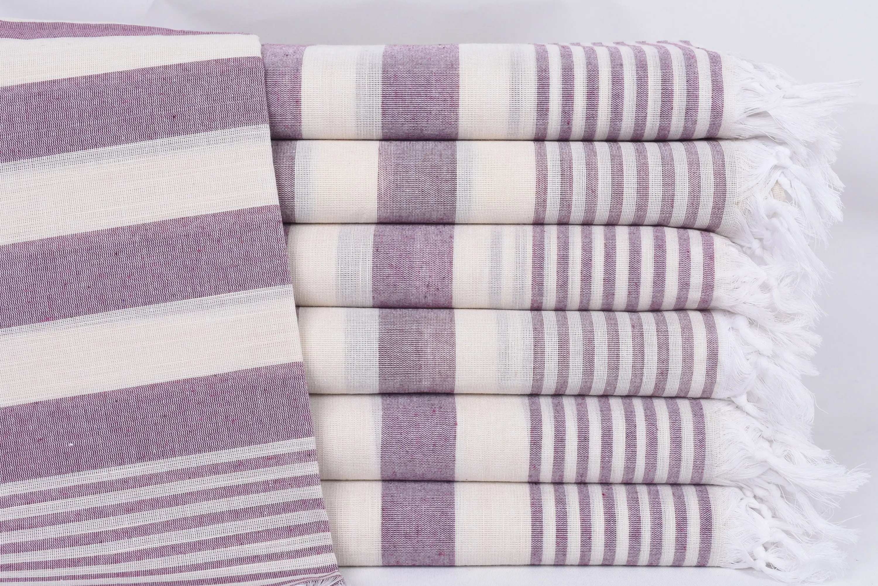 Personalized Beach Towel Damson Striped Organic Cotton, 67x36 Inches - 1