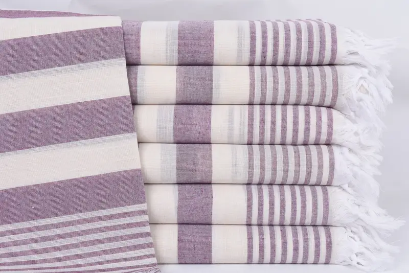 Personalized Beach Towel Damson Striped Organic Cotton, 67x36 Inches