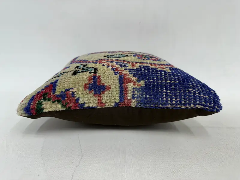 Blue & Beige Southwestern Embroidered Pillow, 12x12 Inch Decorative Pillow - 5