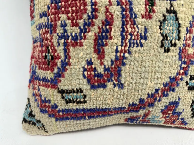 Blue & Beige Southwestern Embroidered Pillow, 12x12 Inch Decorative Pillow - 2