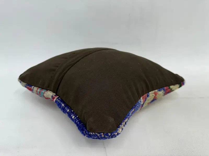 Blue & Beige Southwestern Embroidered Pillow, 12x12 Inch Decorative Pillow - 7