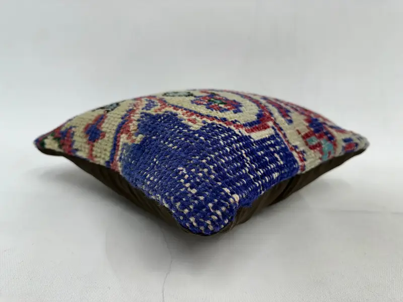 Blue & Beige Southwestern Embroidered Pillow, 12x12 Inch Decorative Pillow - 6