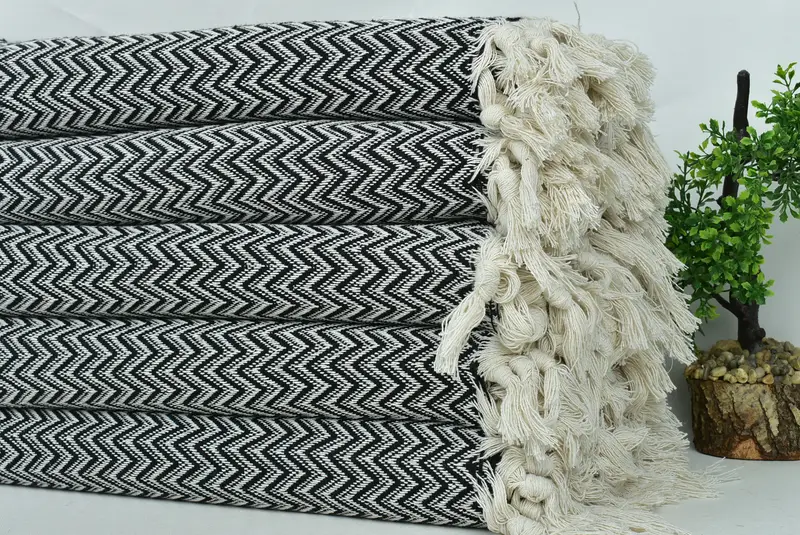 Bedspread, Boho Throw Blankets, Turkish Towel Blanket, Gift For Coworker, Bachelorette Gifts, Gift For The Home Decor, 76x64 Cotton Zig zag Towel - 3