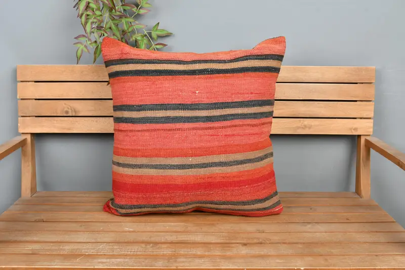 Red & Gray Striped Decorative Pillow, 24x24 Inch Size Pillow - 6
