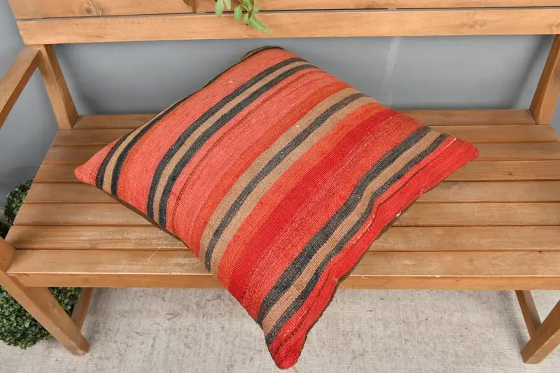 Red & Gray Striped Decorative Pillow, 24x24 Inch Size Pillow - 2