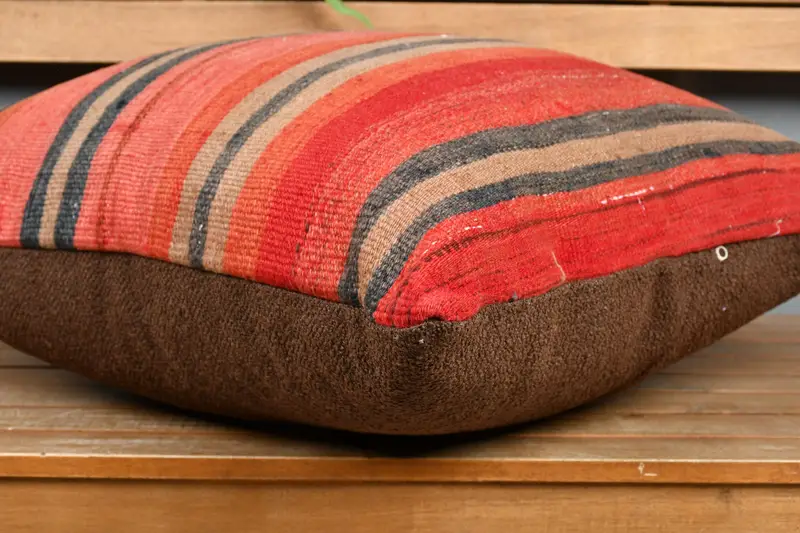 Red & Gray Striped Decorative Pillow, 24x24 Inch Size Pillow - 4