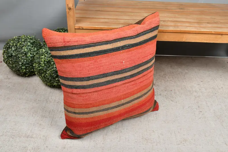 Red & Gray Striped Decorative Pillow, 24x24 Inch Size Pillow - 7