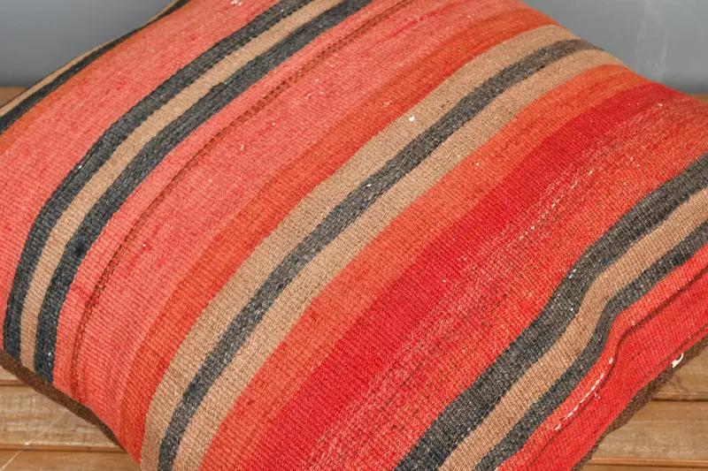 Red & Gray Striped Decorative Pillow, 24x24 Inch Size Pillow - 3