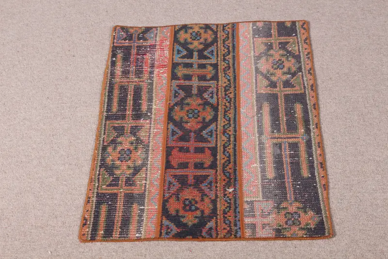 ブルー、ブラウンボーダーラグ、1.9x2.5フィートのシックな装飾