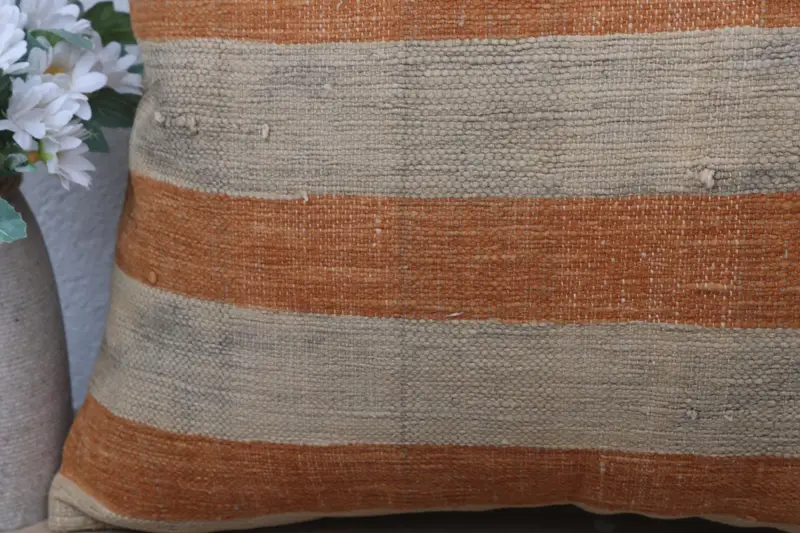 18x18 Orange Pillow Sham, Cushion Case, Accent Pillow, Pillow for Couch, Boho Pillow Sham Cover, Kilim Cushion Sham - 3