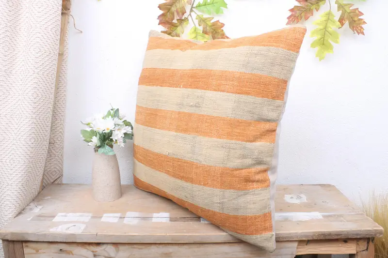 18x18 Orange Pillow Sham, Cushion Case, Accent Pillow, Pillow for Couch, Boho Pillow Sham Cover, Kilim Cushion Sham - 4