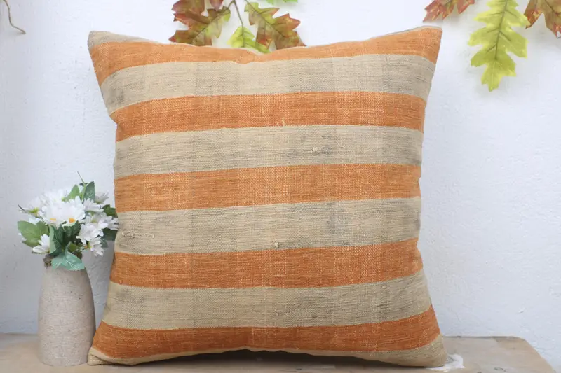 18x18 Orange Pillow Sham, Cushion Case, Accent Pillow, Pillow for Couch, Boho Pillow Sham Cover, Kilim Cushion Sham - 2
