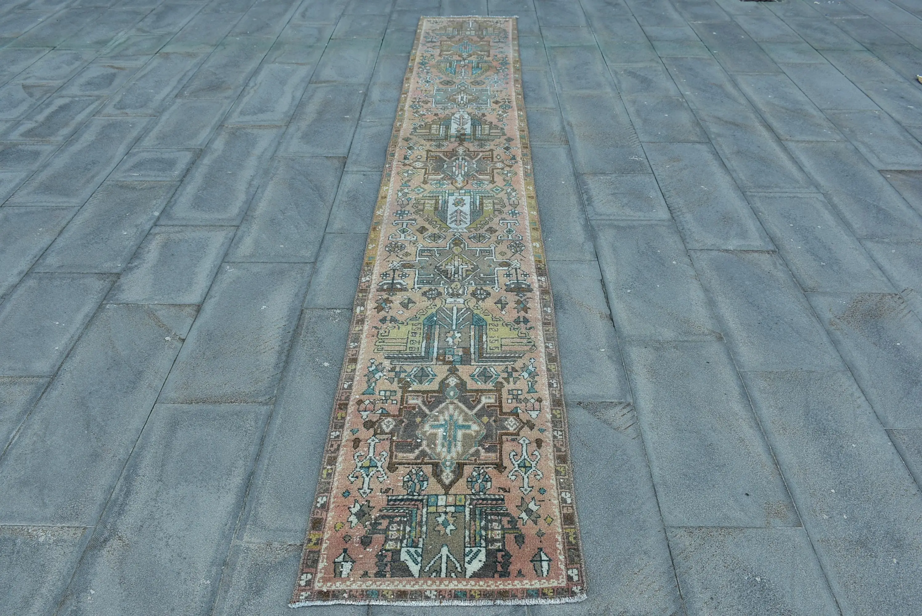 1.9x12.3 ft Vintage Rug, Turkish Rug, Brown Wool Rug - 1
