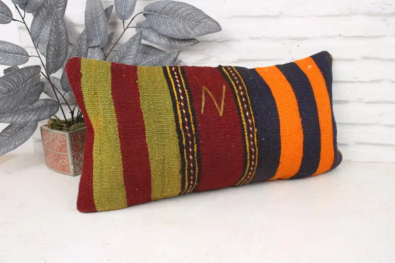 12x24 Orange Cushion Cover, Boho Pillow, Office Chair Cushion, Vintage Pillow, Vintage Kilim Throw Pillow, Cushion Case, Pattern Throw Pillow Sham - 3