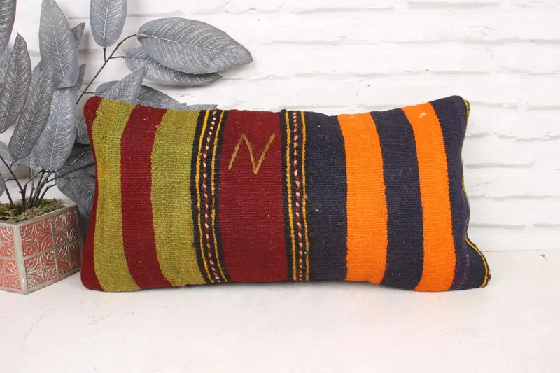 12x24 Orange Cushion Cover, Boho Pillow, Office Chair Cushion, Vintage Pillow, Vintage Kilim Throw Pillow, Cushion Case, Pattern Throw Pillow Sham - 1