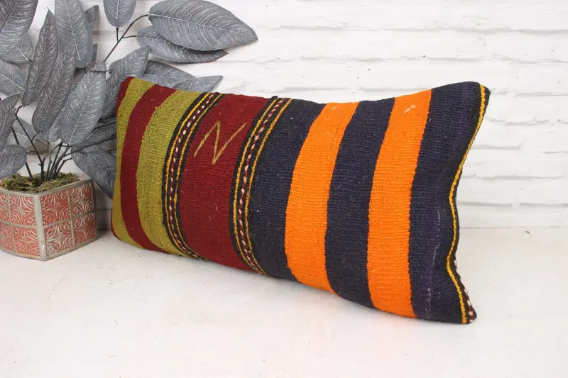 12x24 Orange Cushion Cover, Boho Pillow, Office Chair Cushion, Vintage Pillow, Vintage Kilim Throw Pillow, Cushion Case, Pattern Throw Pillow Sham - 4
