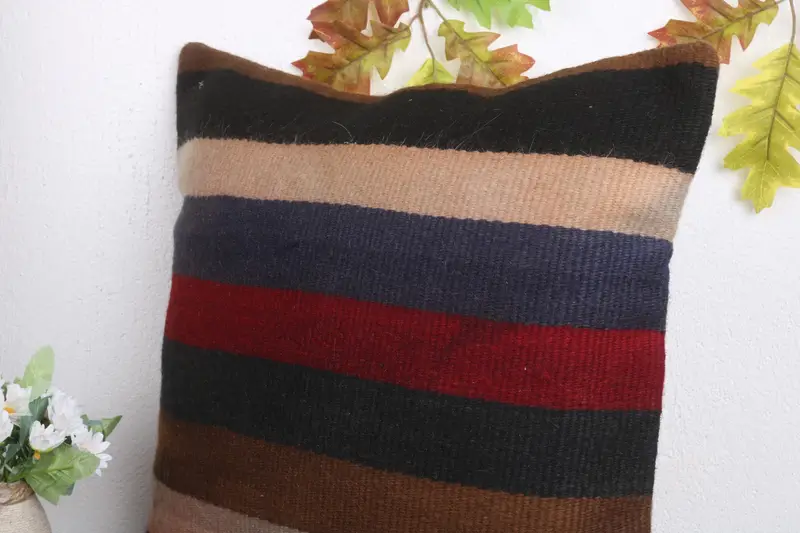 18x18 Brown Cushion, Antique Pillows, Designer Throw Pillow, Turkish Kilim Pillow, Aztec Cushion Case, Kilim Cushion Sham, Pillow Sham - 5