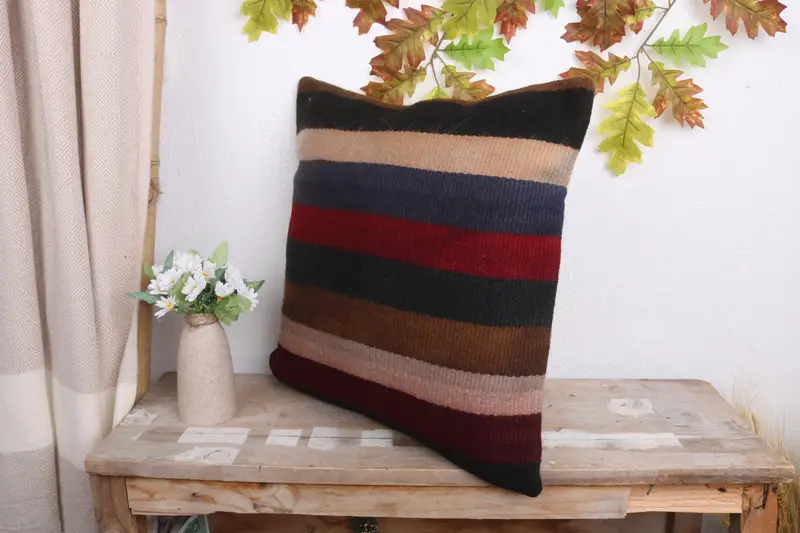 18x18 Brown Cushion, Antique Pillows, Designer Throw Pillow, Turkish Kilim Pillow, Aztec Cushion Case, Kilim Cushion Sham, Pillow Sham - 4