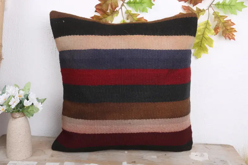 18x18 Brown Cushion, Antique Pillows, Designer Throw Pillow, Turkish Kilim Pillow, Aztec Cushion Case, Kilim Cushion Sham, Pillow Sham - 2