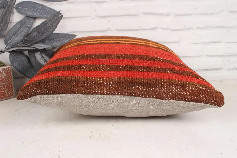 Kilim Pillow Cover, Floor Pillow Sham, Luxury Cushion Cover, Pillow Cover, Gift Pillow, Retro Throw Pillow Case, Boho Pillow, 18x18 Red Cushion Case - 5