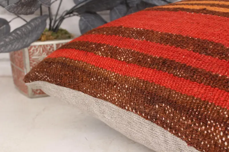 Kilim Pillow Cover, Floor Pillow Sham, Luxury Cushion Cover, Pillow Cover, Gift Pillow, Retro Throw Pillow Case, Boho Pillow, 18x18 Red Cushion Case - 7