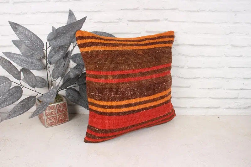 Kilim Pillow Cover, Floor Pillow Sham, Luxury Cushion Cover, Pillow Cover, Gift Pillow, Retro Throw Pillow Case, Boho Pillow, 18x18 Red Cushion Case - 3