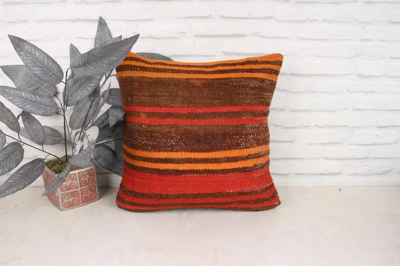 Kilim Pillow Cover, Floor Pillow Sham, Luxury Cushion Cover, Pillow Cover, Gift Pillow, Retro Throw Pillow Case, Boho Pillow, 18x18 Red Cushion Case - 1
