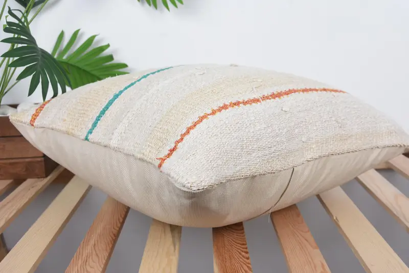 Turkish Kilim Pillow, Armchair Pillow Cover, Boho Pillow Sham Cover, Colorful Cushion, Pillow Sham, 20x20 Beige Pillow, Kilim Cushion Sham - 6
