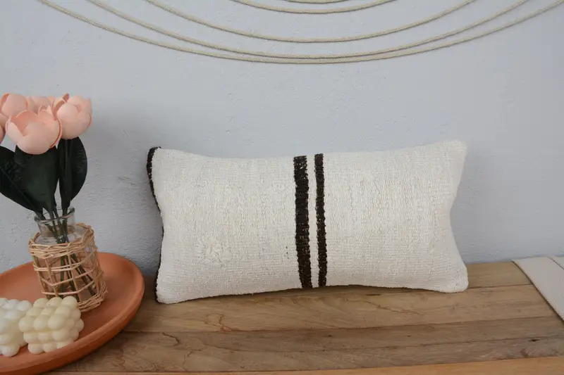 Vintage Kilim Pillow, Boho Chic Pillow Case, Cushion Case, Bench Pillow, Throw Kilim Pillow, Boho Pillow Sham Cover, 10x20 White Cushion Cover - 2