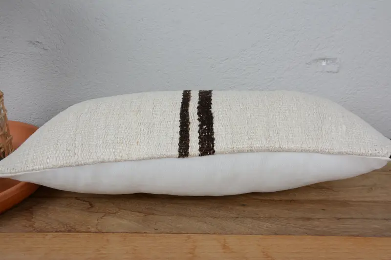 Vintage Kilim Pillow, Boho Chic Pillow Case, Cushion Case, Bench Pillow, Throw Kilim Pillow, Boho Pillow Sham Cover, 10x20 White Cushion Cover - 5