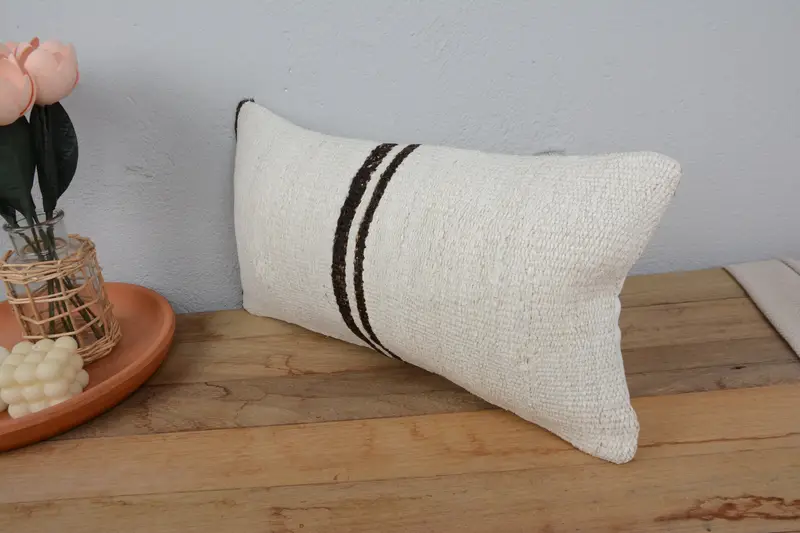 Vintage Kilim Pillow, Boho Chic Pillow Case, Cushion Case, Bench Pillow, Throw Kilim Pillow, Boho Pillow Sham Cover, 10x20 White Cushion Cover - 4