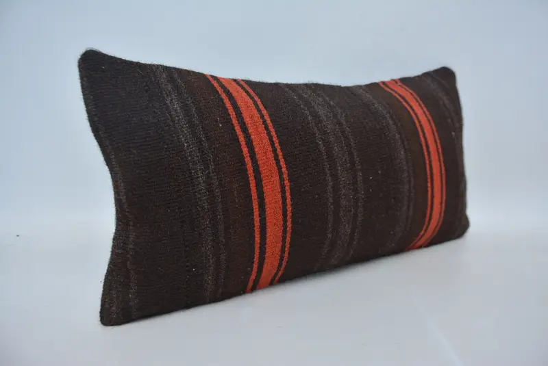 Boho Pillow, Wool Kilim Pillow Cushion Cover, Home Decor Pillow, 12x24 Brown Pillow Sham, Bench Pillow, Pillow Case, Pillow for Couch - 3