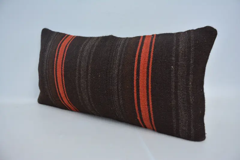 Boho Pillow, Wool Kilim Pillow Cushion Cover, Home Decor Pillow, 12x24 Brown Pillow Sham, Bench Pillow, Pillow Case, Pillow for Couch - 4
