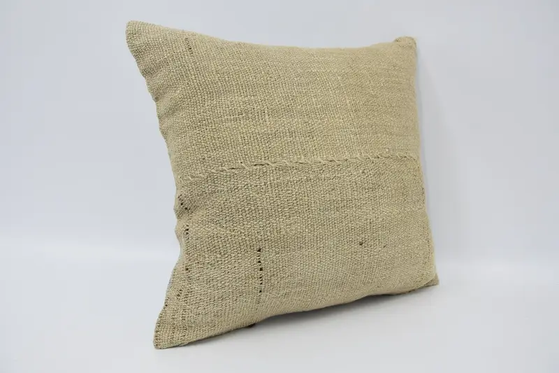 Art Deco Pillow Cover, Kilim Cushion Sham, Pillow for Couch, Vintage Pillow, 16x16 Beige Cushion, Pillow Sham, Farmhouse Cushion - 3