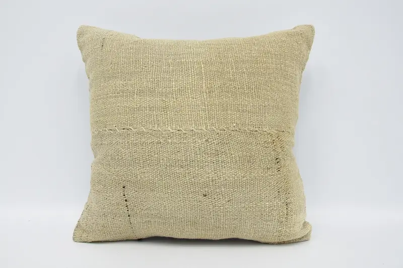 Art Deco Pillow Cover, Kilim Cushion Sham, Pillow for Couch, Vintage Pillow, 16x16 Beige Cushion, Pillow Sham, Farmhouse Cushion - 1
