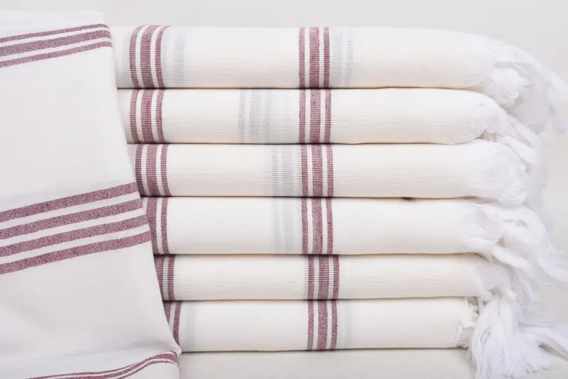 Custom Beach Towel Burgundy Striped, Organic Cotton, 70x40 Inches