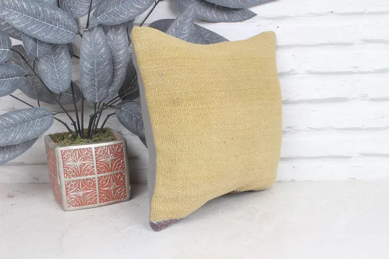 Pillow Case, Patio Cushion Case, Kilim Cushion Sham, Vintage Kilim Throw Pillow, 12x12 Beige Cushion Case, Rustic Cushion, Boho Pillow - 4
