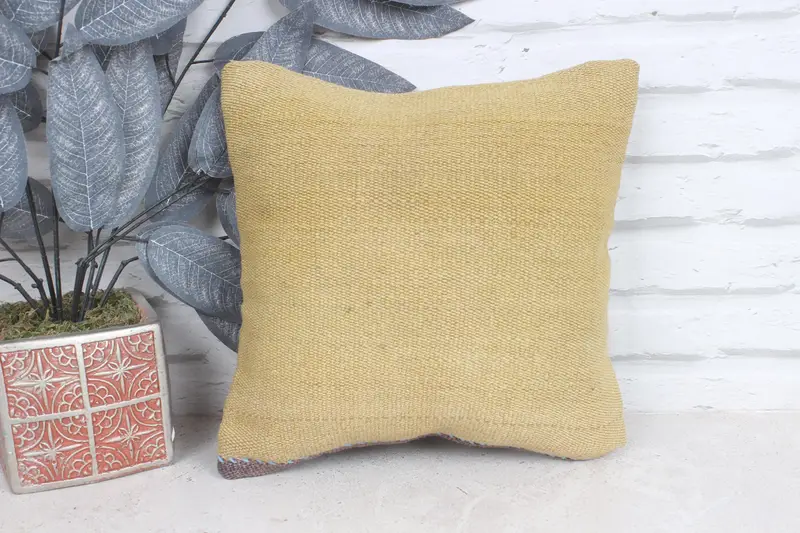 Pillow Case, Patio Cushion Case, Kilim Cushion Sham, Vintage Kilim Throw Pillow, 12x12 Beige Cushion Case, Rustic Cushion, Boho Pillow - 1