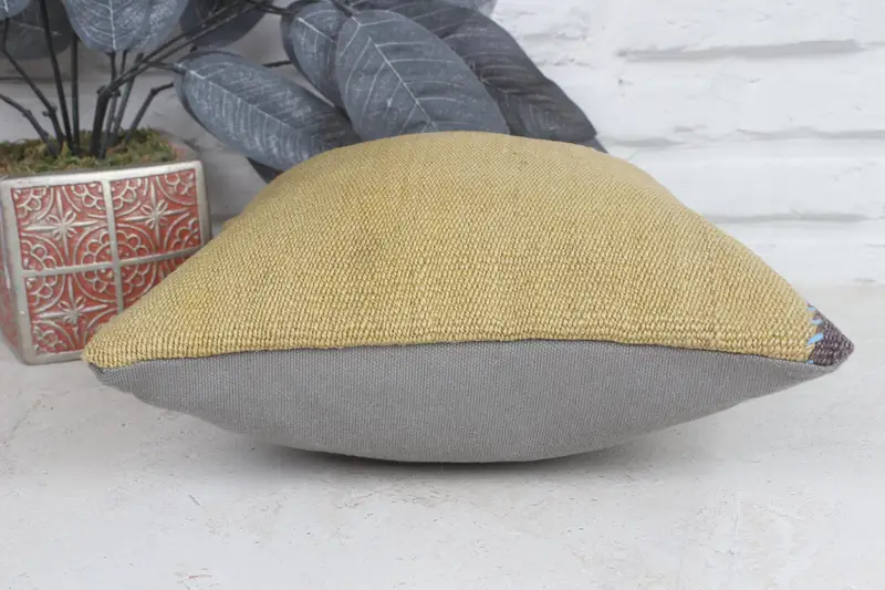 Pillow Case, Patio Cushion Case, Kilim Cushion Sham, Vintage Kilim Throw Pillow, 12x12 Beige Cushion Case, Rustic Cushion, Boho Pillow - 5