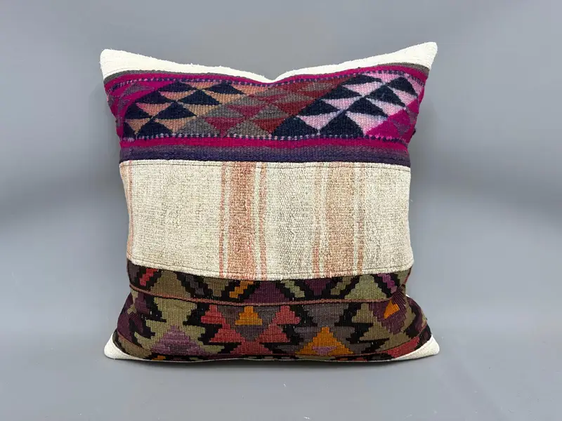Couch Pillow Cover, Pillow Case, Accent Throw Cushion Case, Vintage Kilim Throw Pillow, Antique Pillows, Vintage Pillow, 24x24 Beige Pillow - 4