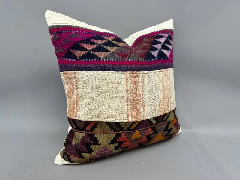Couch Pillow Cover, Pillow Case, Accent Throw Cushion Case, Vintage Kilim Throw Pillow, Antique Pillows, Vintage Pillow, 24x24 Beige Pillow - 2