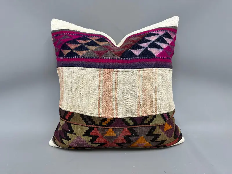 Couch Pillow Cover, Pillow Case, Accent Throw Cushion Case, Vintage Kilim Throw Pillow, Antique Pillows, Vintage Pillow, 24x24 Beige Pillow - 1