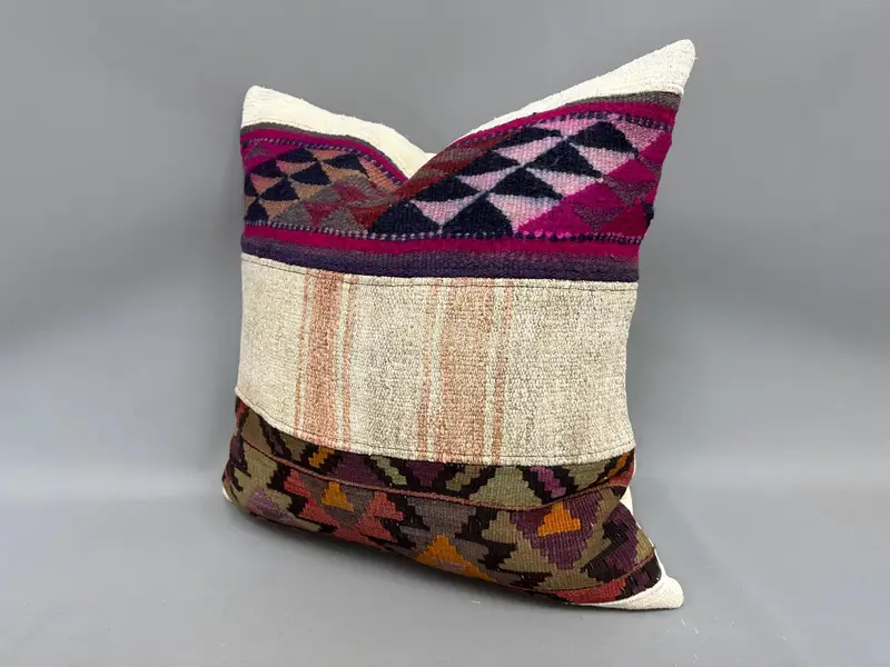 Couch Pillow Cover, Pillow Case, Accent Throw Cushion Case, Vintage Kilim Throw Pillow, Antique Pillows, Vintage Pillow, 24x24 Beige Pillow - 3