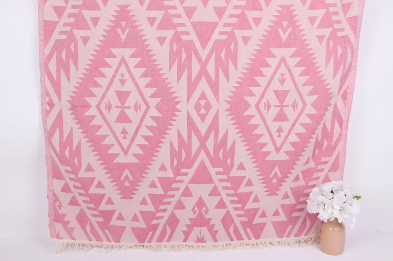 Custom Turkish Towel Pink Geometric, 40x75 Inches Organic Cotton
