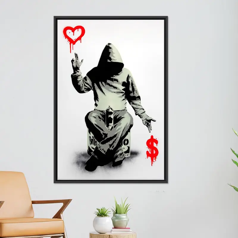 Elegant Banksy Canvas: Money, Boy, Heart Art Print