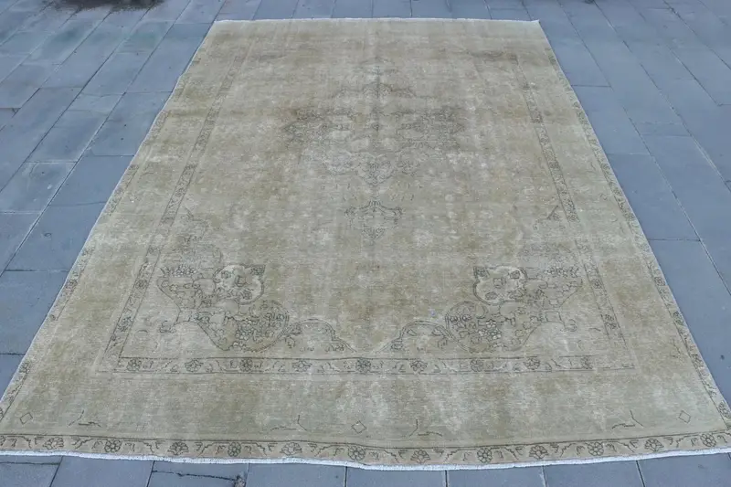 Zarif Bej Halı, Kahverengi Desenli 8,1x11,5 ft