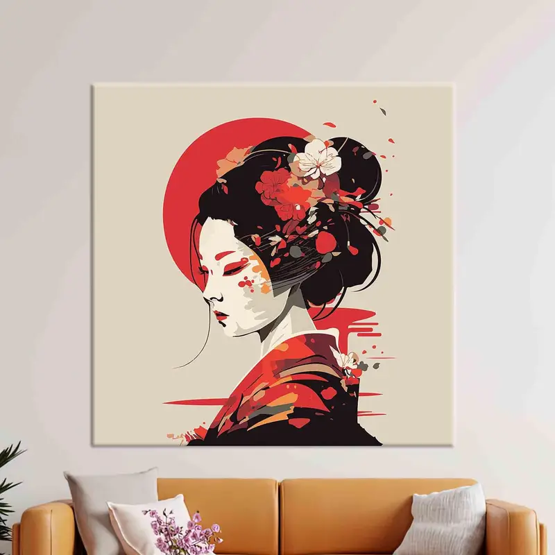 芸者にインスピレーションを得たトレンディな日本女性プリントキャンバスアート