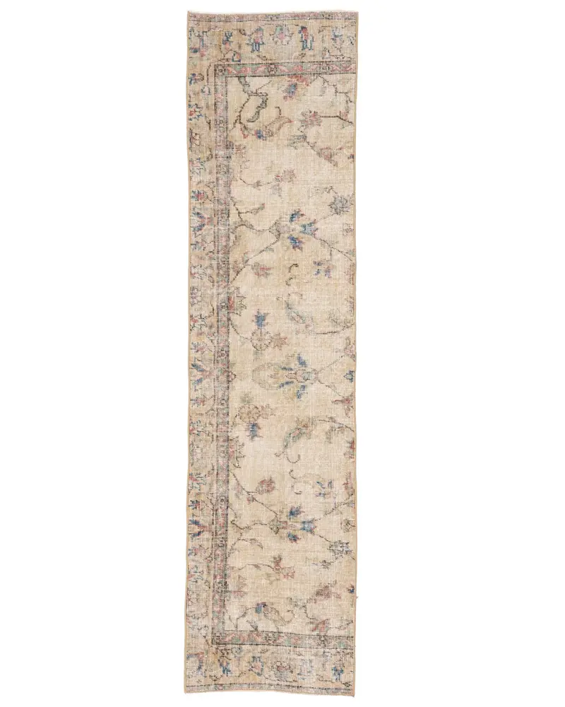 Zarif Bej ve Mavi Halı, 1,6x6,3 ft Soyut Tasarım