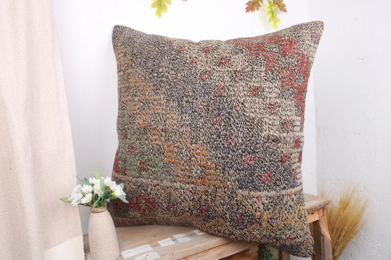 Farmhouse Pillow Cover, Handmade Kilim Cushion, Turkish Pillow, Vintage Kilim Pillow Pillow, Pillow for Sofa, 28x28 Beige Cushion Cover, Pillow - 4